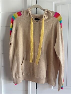 Fate Beige Crewneck Hoodie with Rainbow Shoulder Stripes